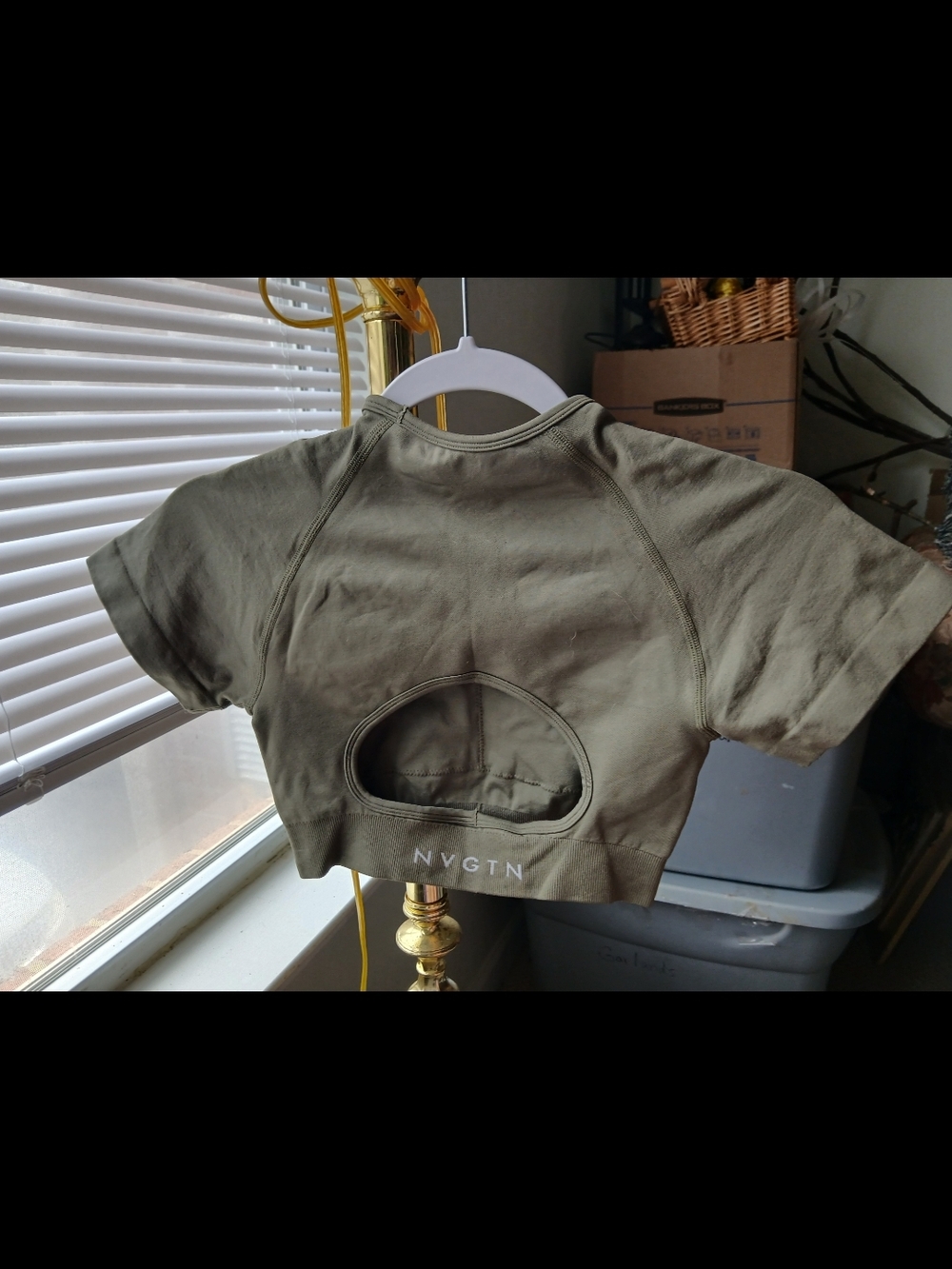 NVGTN Women's Olive Green Crop Active Tee With Cut Out Back Detail - Picture 4 of 4